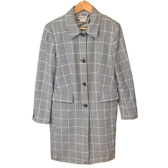 Michael Kors Pink Brown Checked Plaid Long  Button Up Coat Jacket Women’s L - Picture 1 of 11